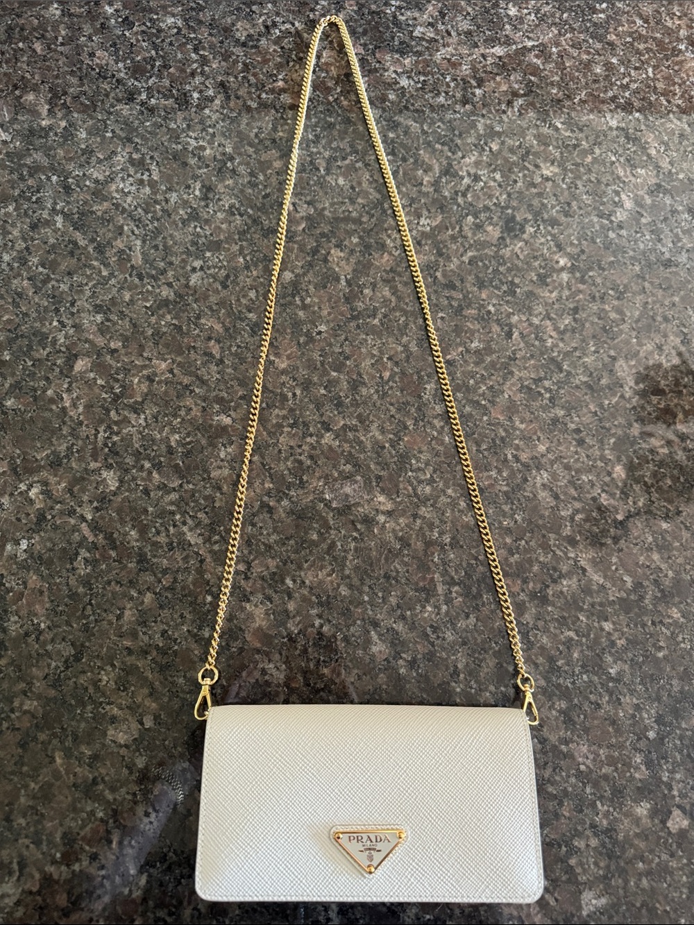 Prada Saffiano Leather Crossbody with Gold Chain